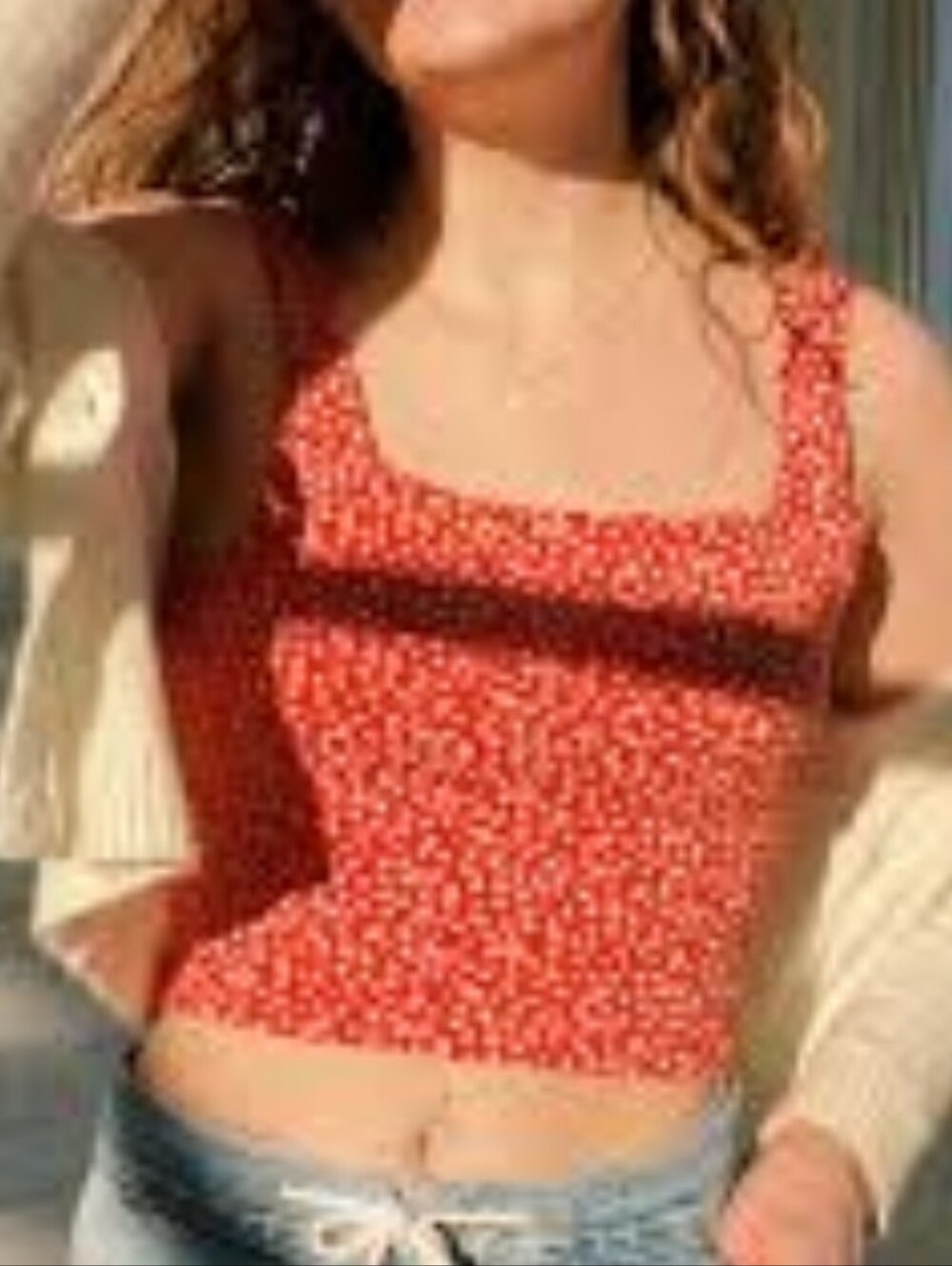 🌟7/25$ Pac Sun Ribbed Red Floral Square-Neck Tank Top
